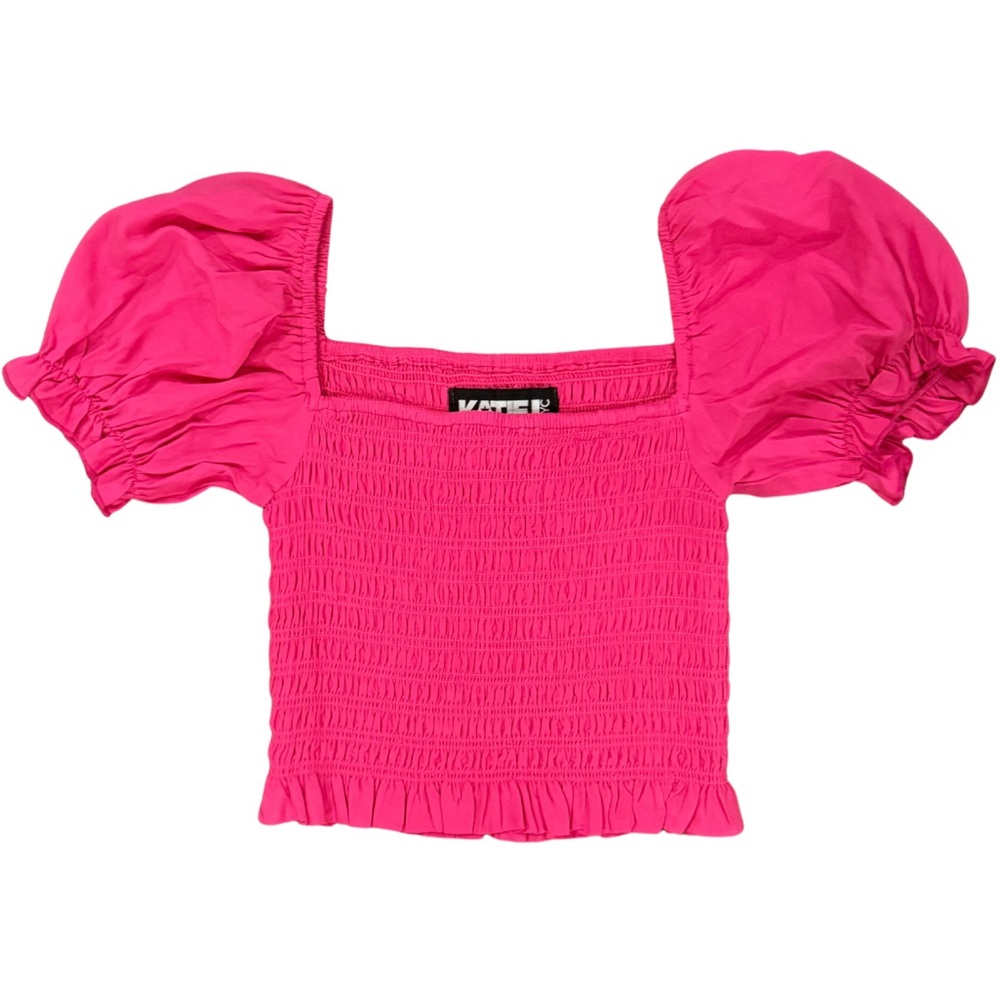 Katie J NYC Tween Marlee Smocked Pink Puff Sleeve Top Girls size Large NWT